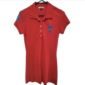 US Polo Association Preppy Sporty Red Cotton Collar Polo Dress Large